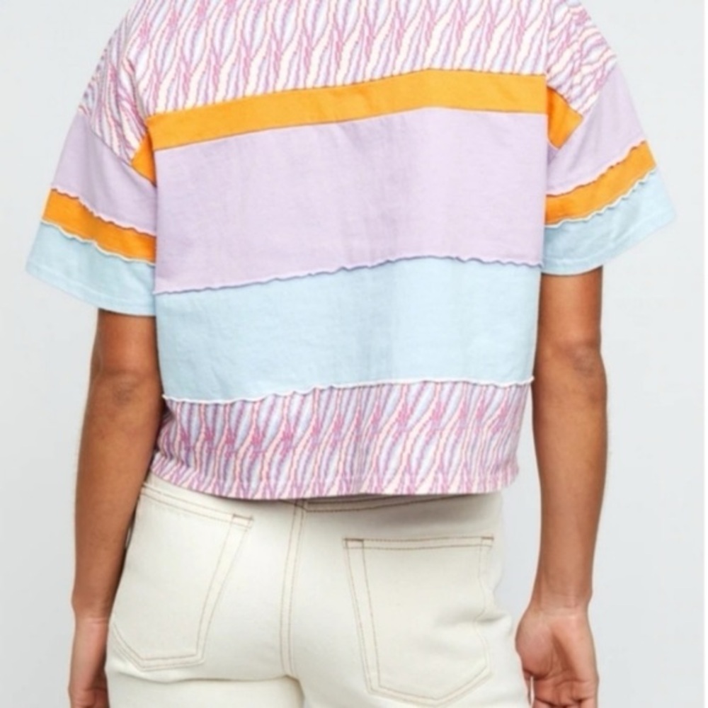 Free People Bella Stripe Retro Combo Cropped Polo Pastel Size Small - Picture 2 of 6